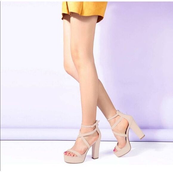 Idufu Blocked Platform Heels - 5 Inch Thick, 1.3 Inch Platform, Zipper Back Wome - Picture 7 of 7